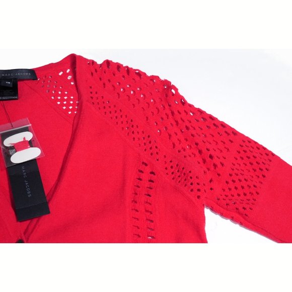 NEW! Marc Jacobs Wool Blend Cardigan Sweater Red Knit V-Neck - Picture 5 of 10